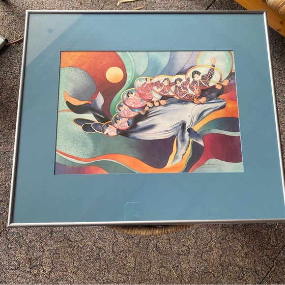 Dot Bardarson Whale Dance Alaskan Artist Inuit indigenous watercolour framed art - Picture 2 of 6